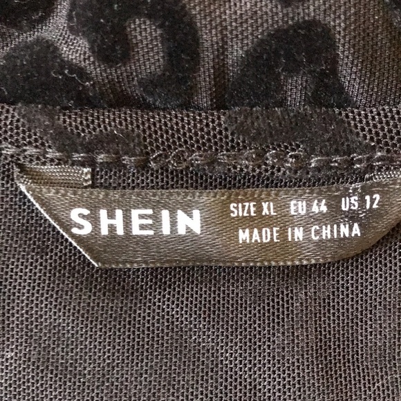 SHEIN Size XL Black Sheer Animal print top V neck Long sleeves boho festive - Picture 4 of 8